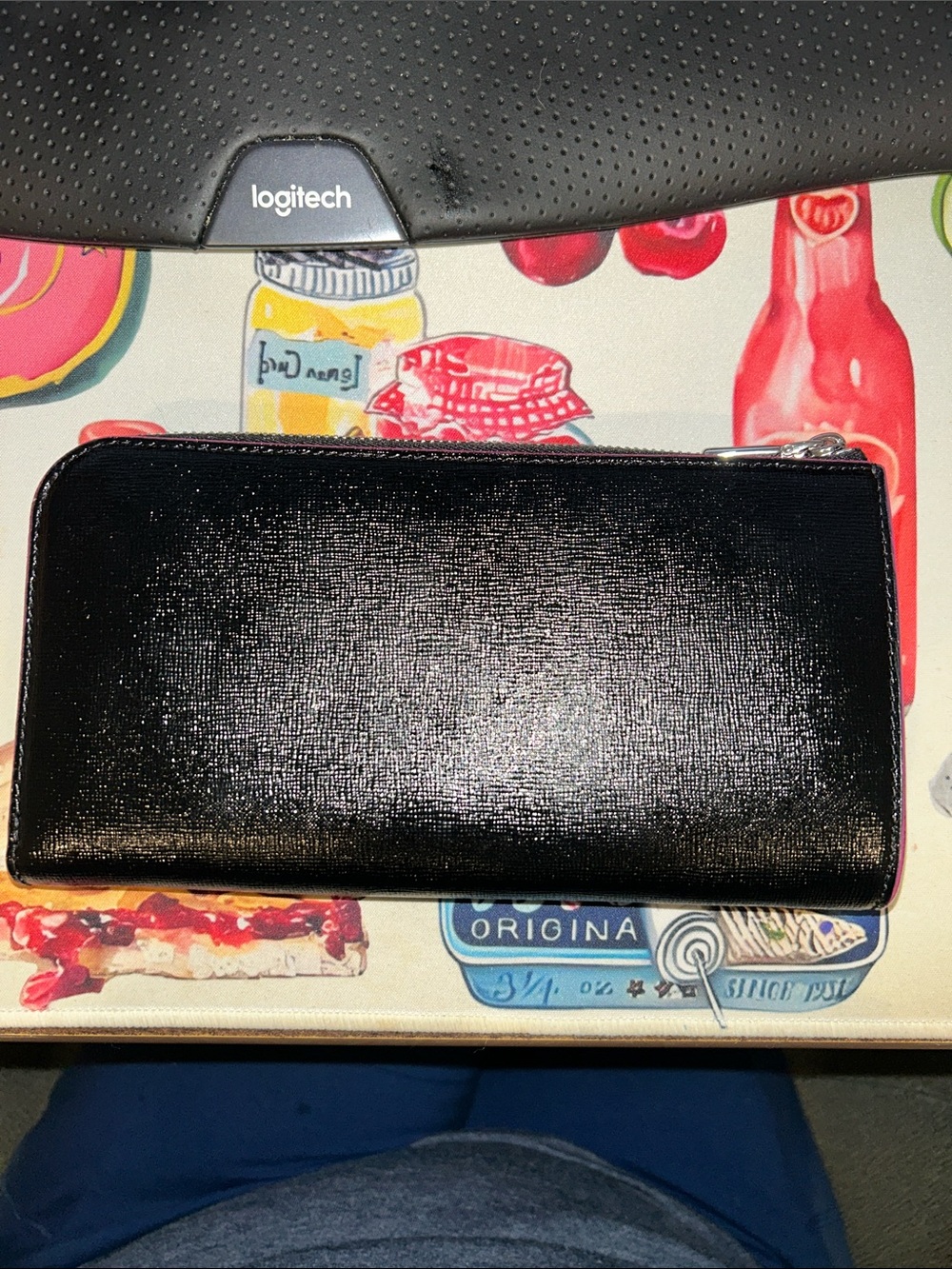 kate spade Black Zip-Around Leather Wallet metallic trim - Picture 2 of 3